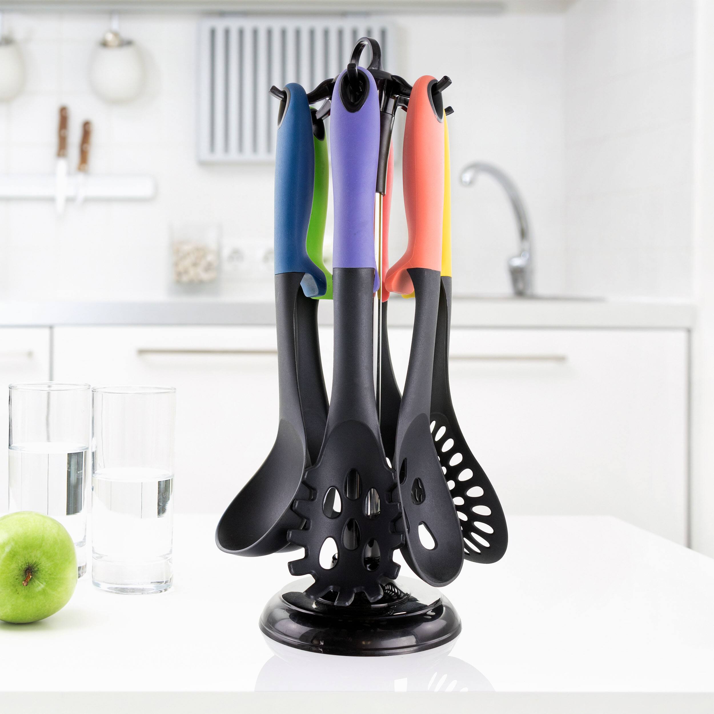 Alt View 7. MegaChef - MegaChef Assorted Color Nylon Cooking Utensils, Set of 7 - Black and Multi.