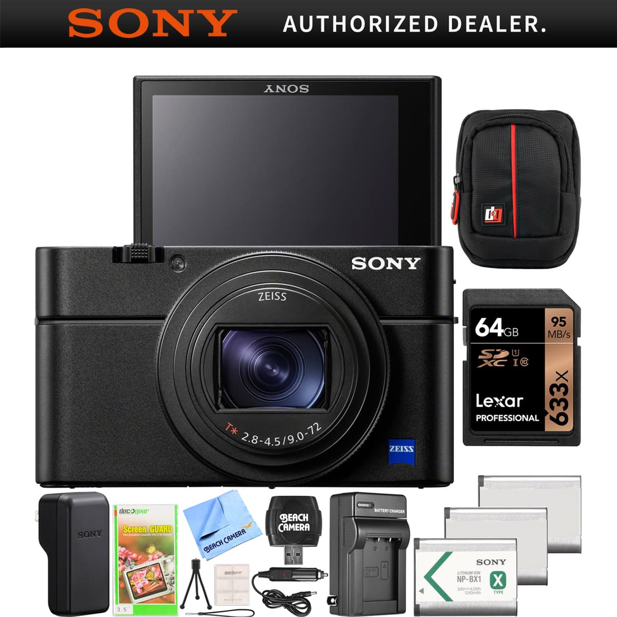 Sony - Cyber-Shot DSC-RX100 VII Camera Kit DSC-RX100M7 3x Battery 64GB Essential Bundle