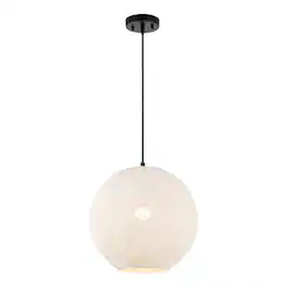 Jonathan Y - Lacey 16" 1-Light Bohemian Minimalist Adjustable Rattan-Style Woven Rope Globe Basket LED Pendant - White/Black