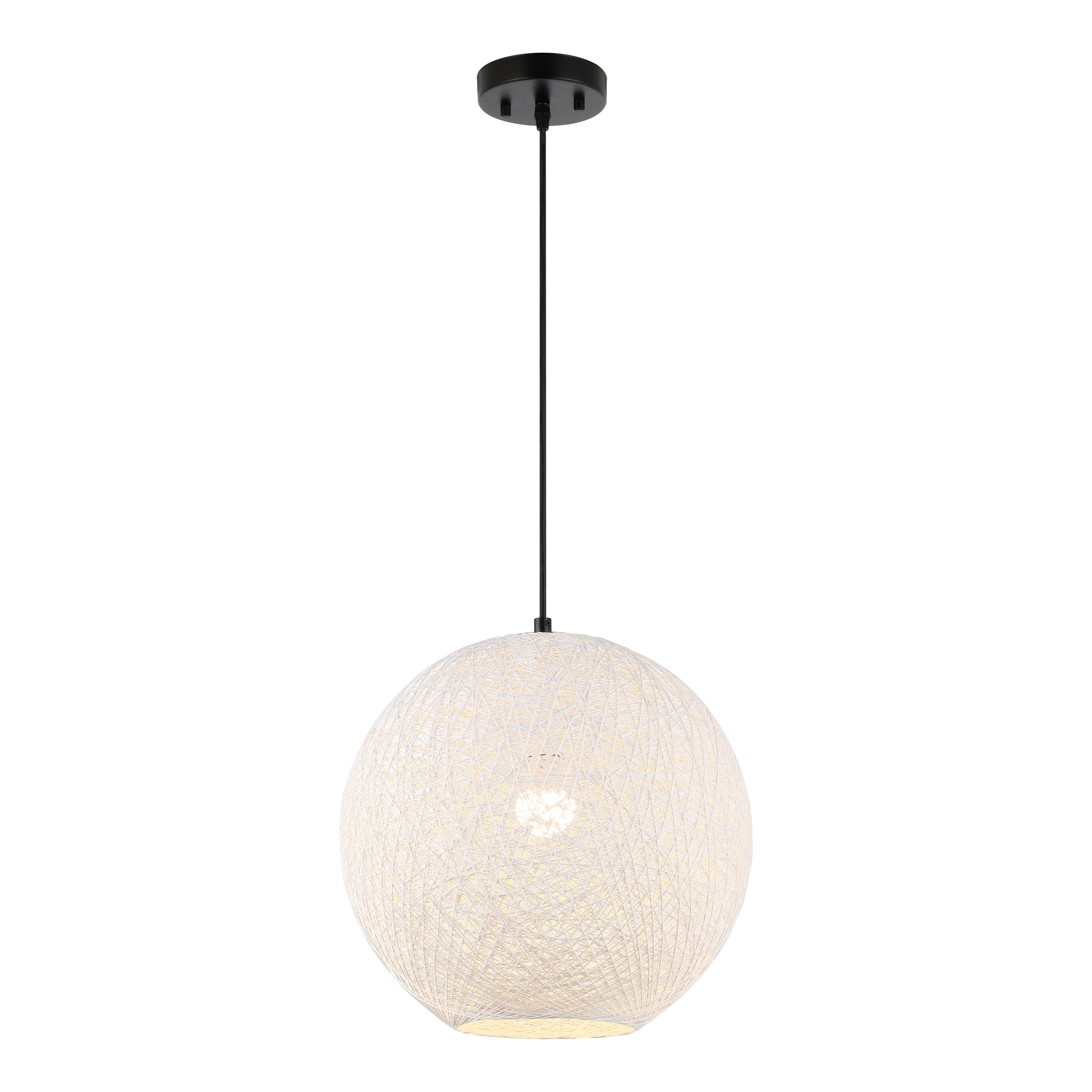 Front. Jonathan Y - Lacey 16" 1-Light Bohemian Minimalist Adjustable Rattan-Style Woven Rope Globe Basket LED Pendant, White/Black - White/Black.