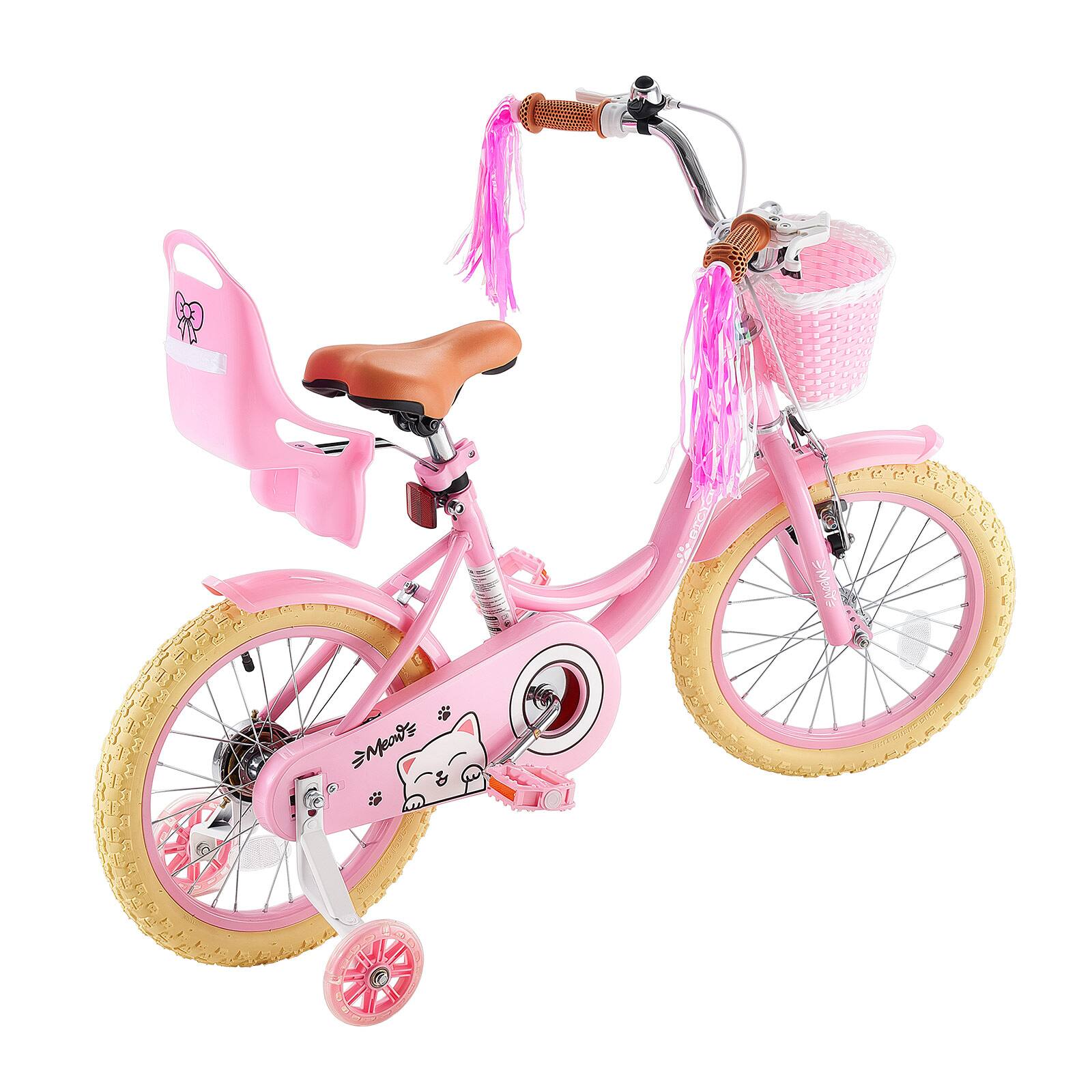 Alt View 5. VEVOR - Kids Bike, 16 Inch Children Bicycle, Training Wheels Princess Pink, for Girls Ages 4-7, Adjustable Seat, Front Brake - Pink.