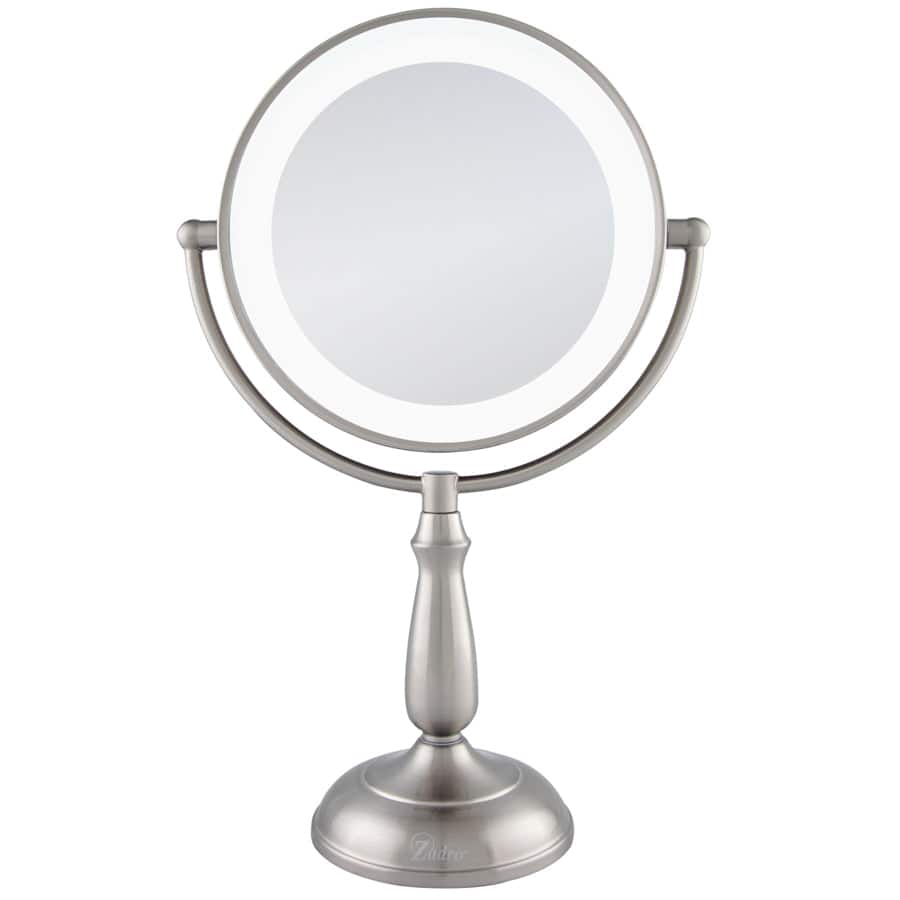 Zadro - LED Lighted Makeup Mirror with Touch Control and Magnification Options 5X, 10X, 12X - Satin Nickel