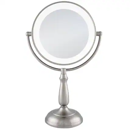Front. Zadro - LED Lighted Makeup Mirror with Touch Control and Magnification Options 5X, 10X, 12X - Satin Nickel.