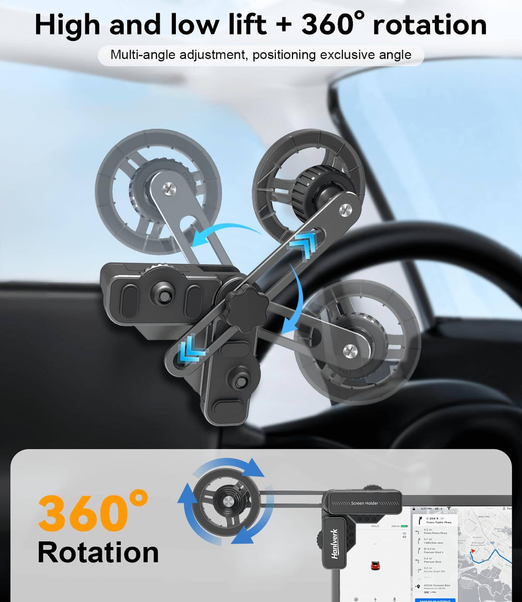 High and low lift + 360° rotation  
Multi-angle adjustment, positioning exclusive angle  

360° Rotation
