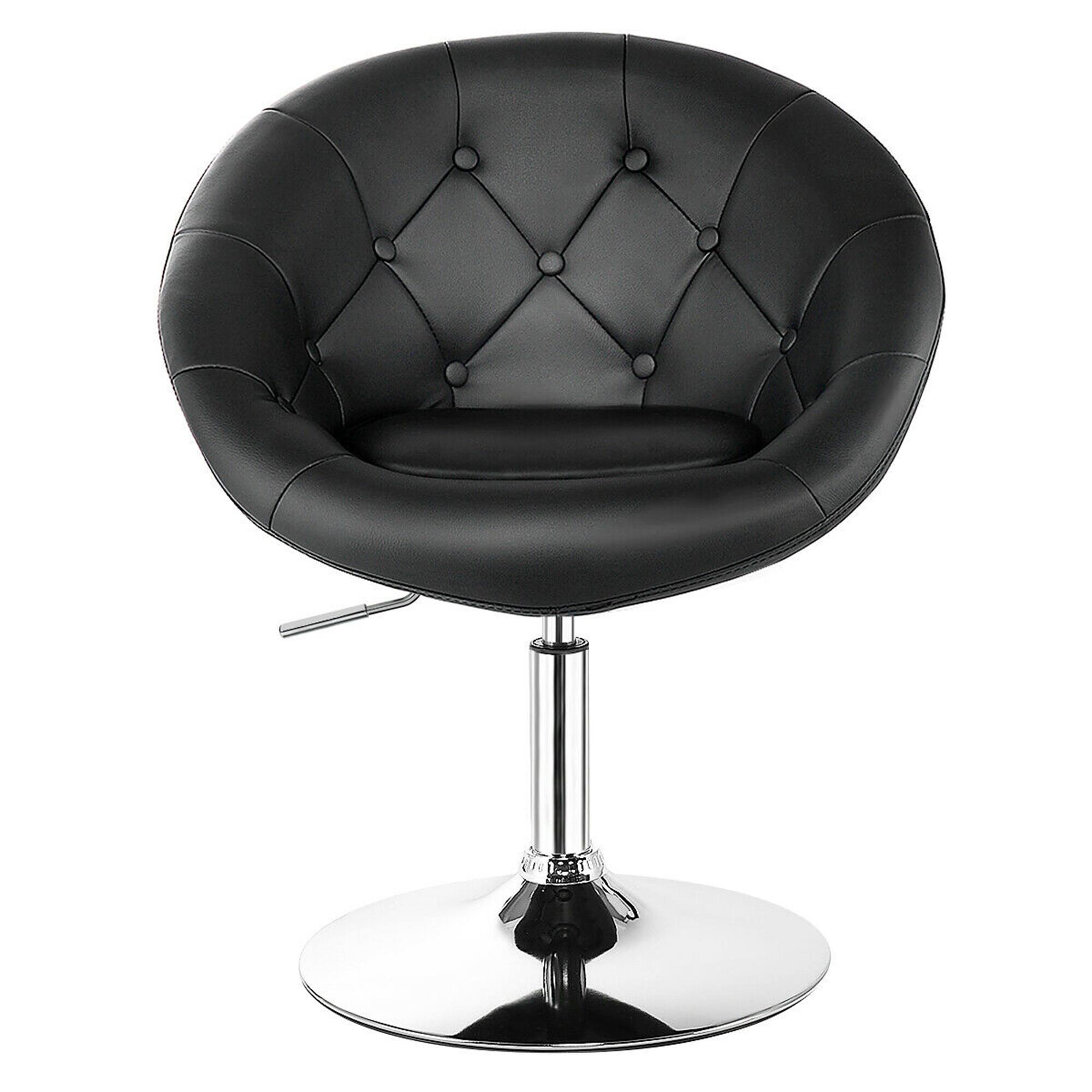 Alt View 4. Gymax - Gymax PU Leather Adjustable Modern Chair Swivel Round Tufted Back Black - Black.