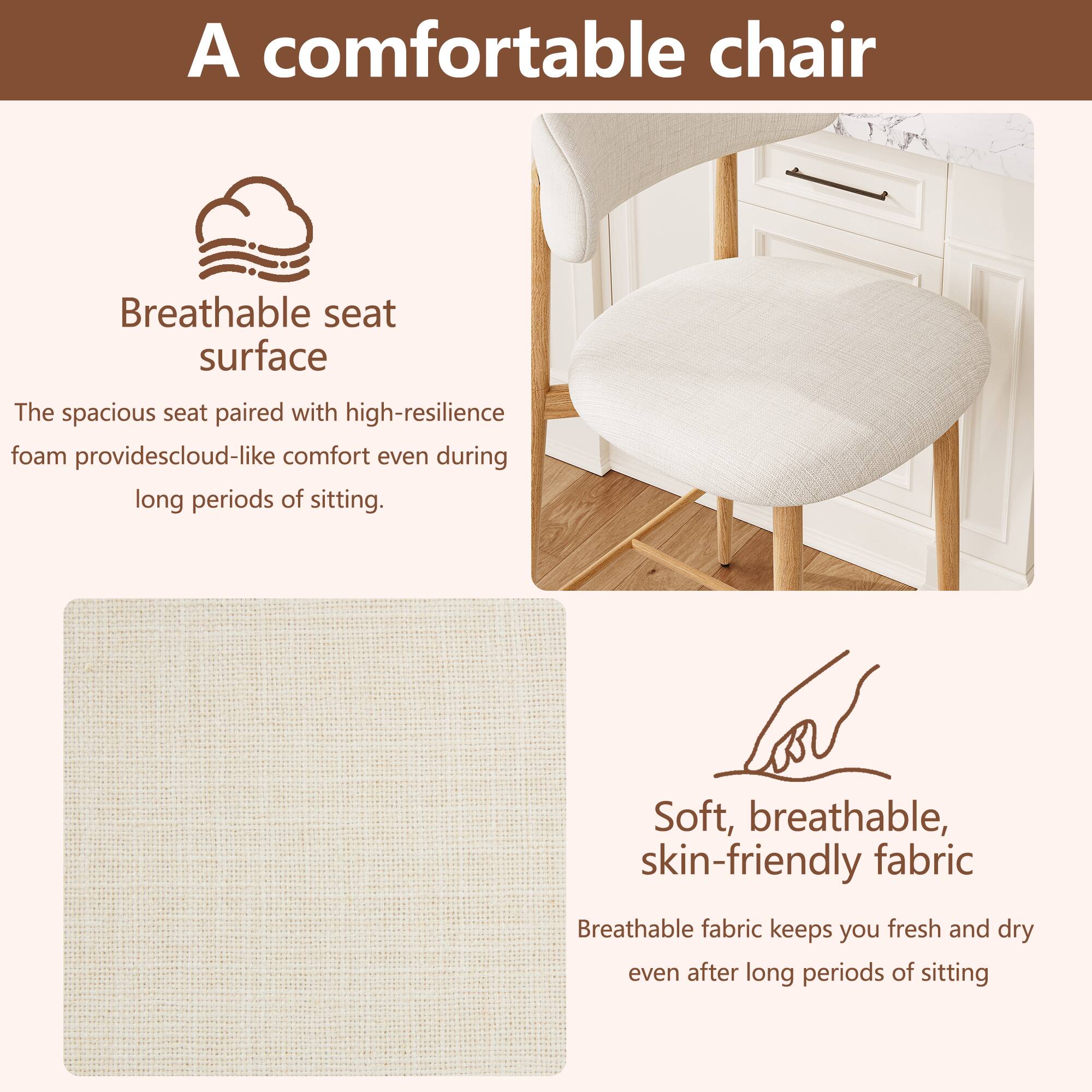 A comfortable chair

Breathable seat surface
The spacious seat paired with high-resilience foam provides cloud-like comfort even during long periods of sitting.

Soft, breathable, skin-friendly fabric
Breathable fabric keeps you fresh and dry even after long periods of sitting