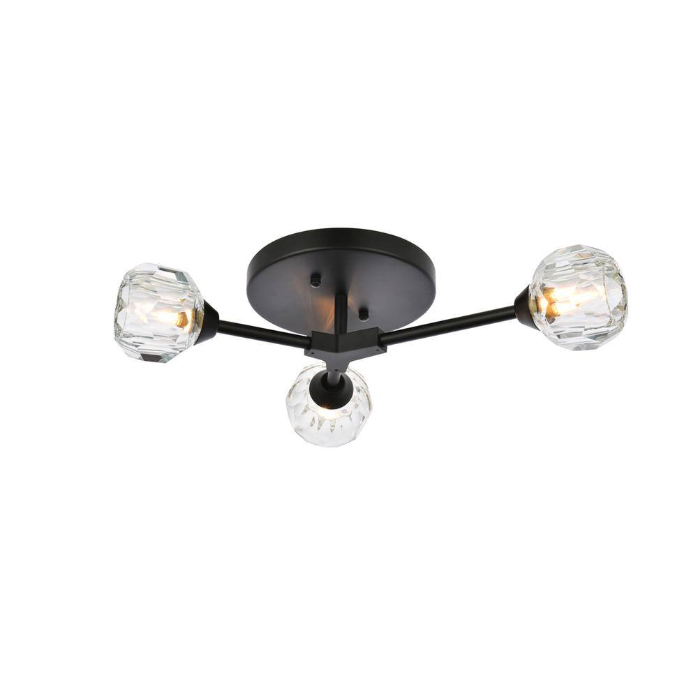 Alt View 4. Elegant Lighting - Zayne 3 Light Flush Mount in Black - Black And Clear.