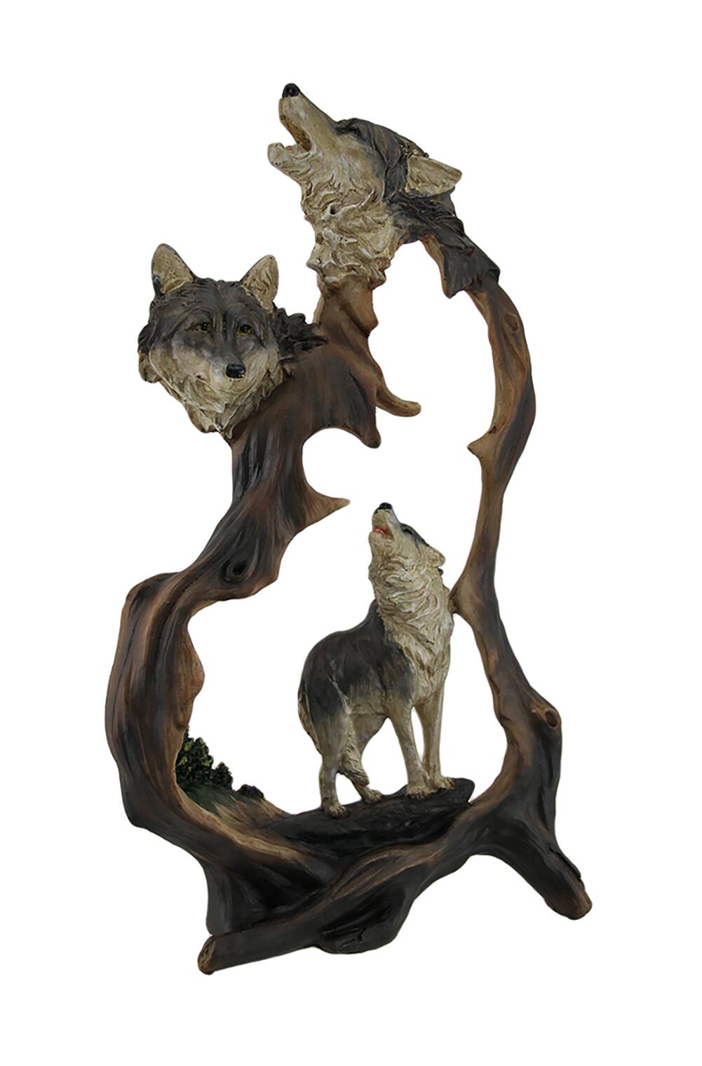 Front. Zeckos - Howling Mountain Wolves Cutout Statue - Multicolored.
