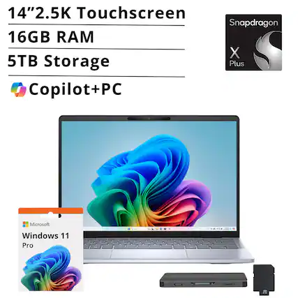 14" 2.5K Touchscreen
16GB RAM
5TB Storage
Snapdragon X Plus
Copilot+PC
Microsoft Windows 11 Pro