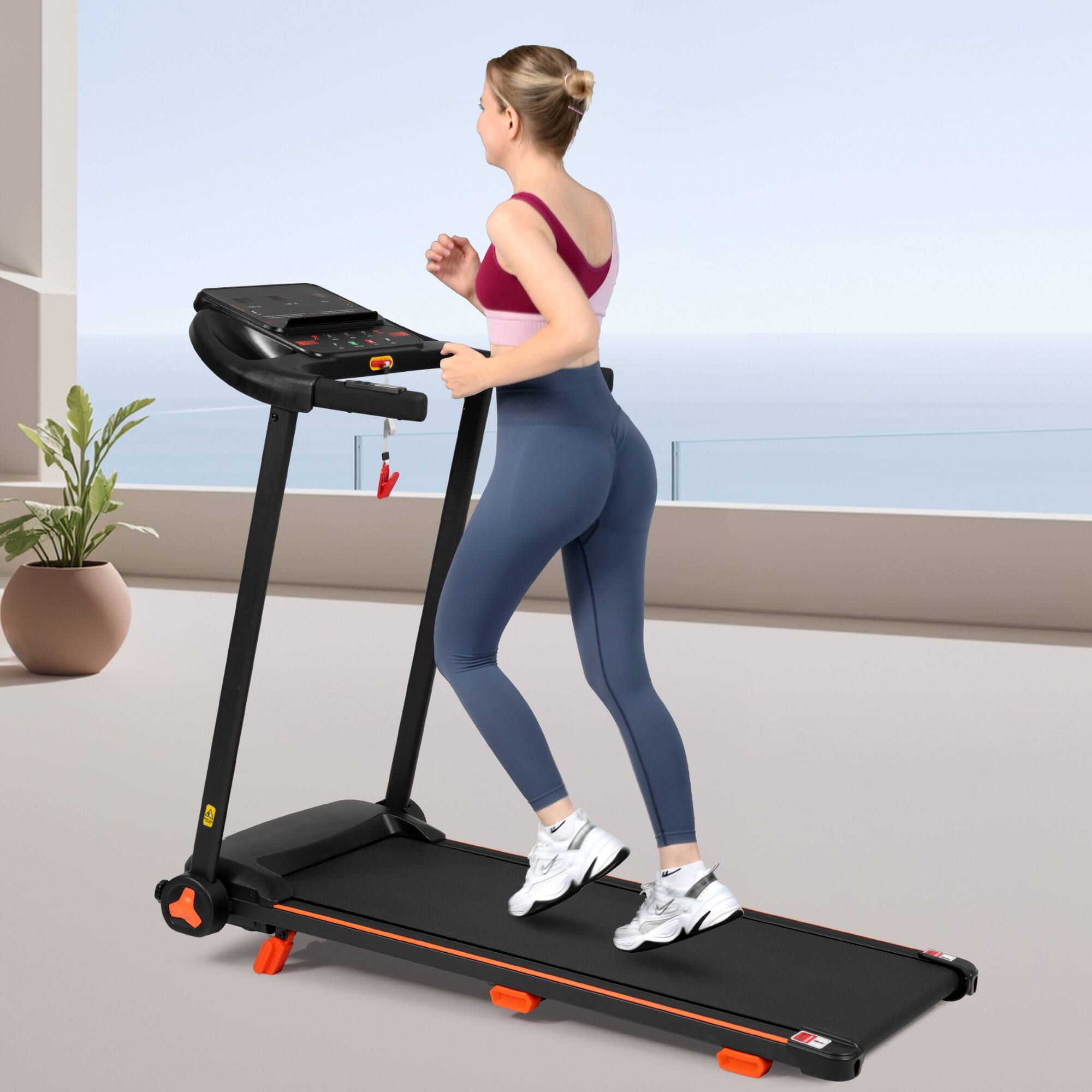 Alt View 4. ELEMENT ACE - Folding Treadmill for Home - 2.5HP Quiet Motor, Heart Rate, 300lb Capacity, Incline, USB Charge & Bluetooth - Black.