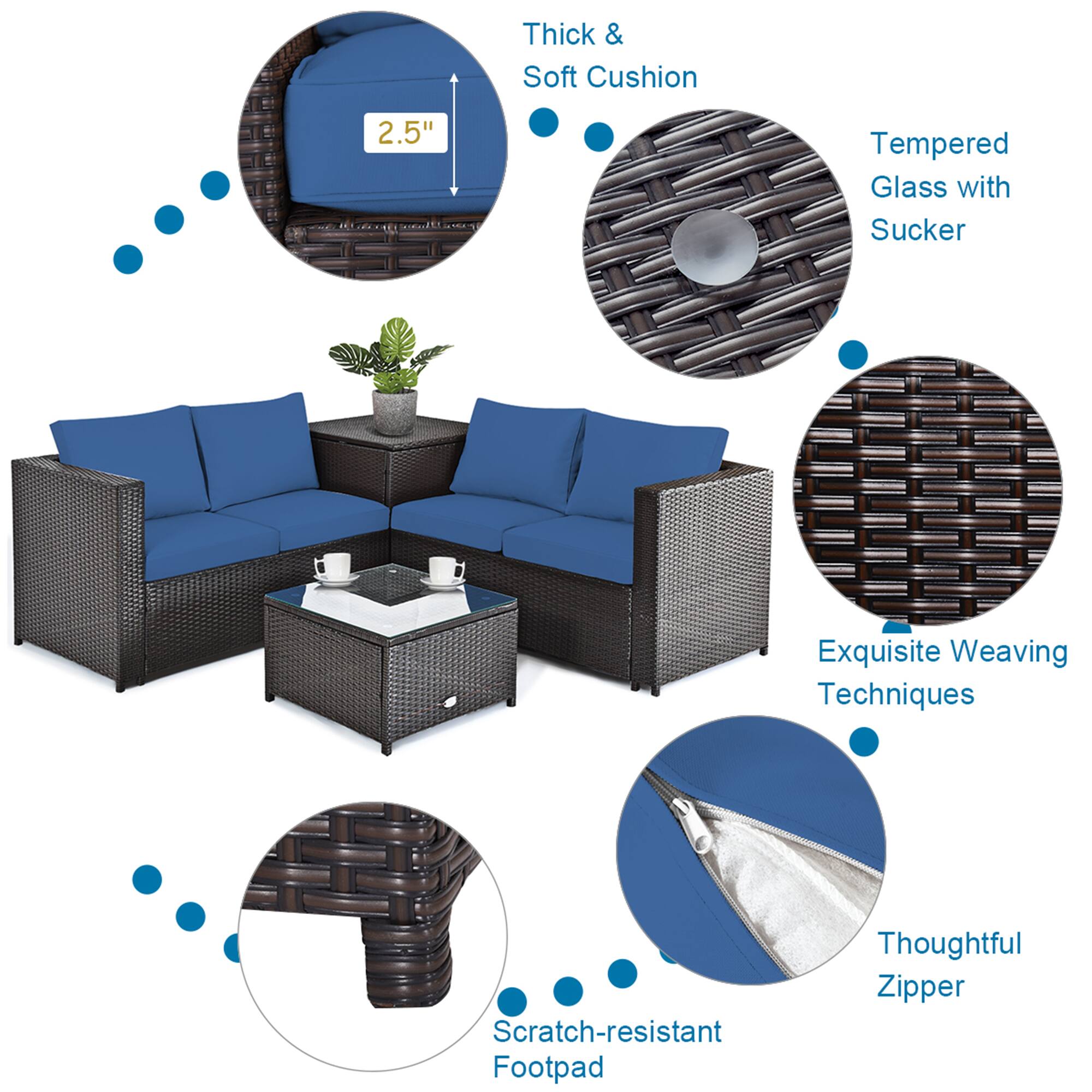 - Thick & Soft Cushion
- Tempered Glass with Sucker
- Exquisite Weaving Techniques
- Scratch-resistant Footpad
- Thoughtful Zipper