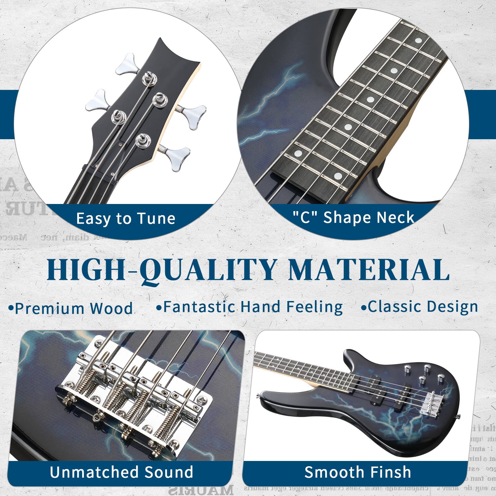 A TUR Easy to Tune "C" Shape Neck Made of high-quality material, Premium Wood, Fantastic Hand Feeling, Classic Design. Unmatched Sound, Smooth Finish.