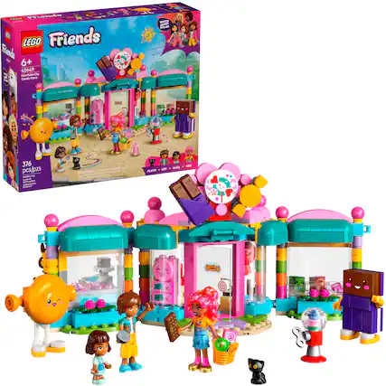 Lego Friends is a popular toy set that includes a variety of colorful and diverse characters, such as the girl with the pink hair. The set is designed for children aged 6 and up and contains 426 pieces. The Lego Friends set features a candy store, which adds to the playful and imaginative nature of the toy. The set is made of safe materials and comes with a choking hazard warning. Overall, Lego Friends is a fun and engaging toy that encourages creativity and social interaction among children.