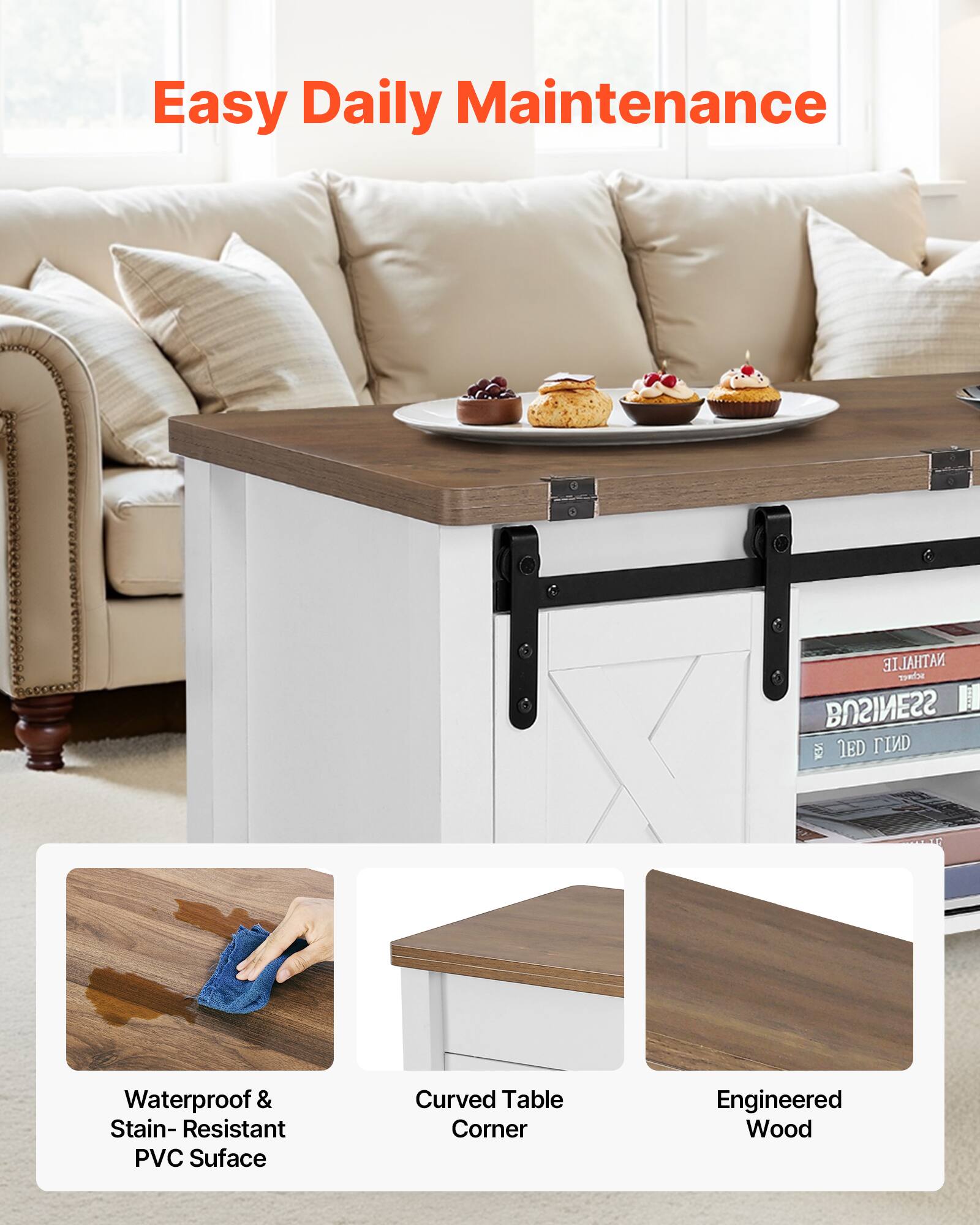 Easy Daily Maintenance

Waterproof & Stain-Resistant PVC Surface

Curved Table Corner

Engineered Wood