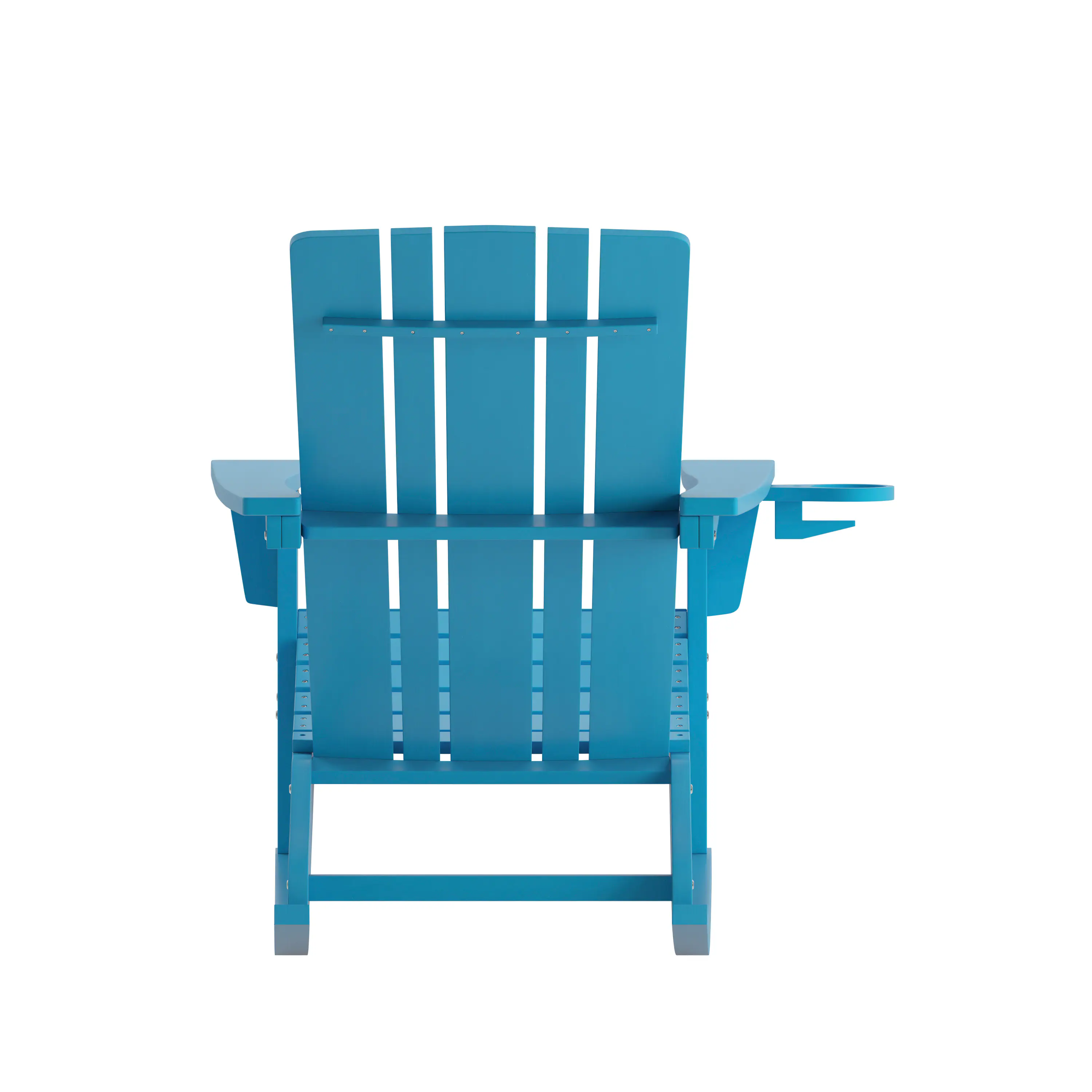 Blue Adirondack rocking chair shown from the front.