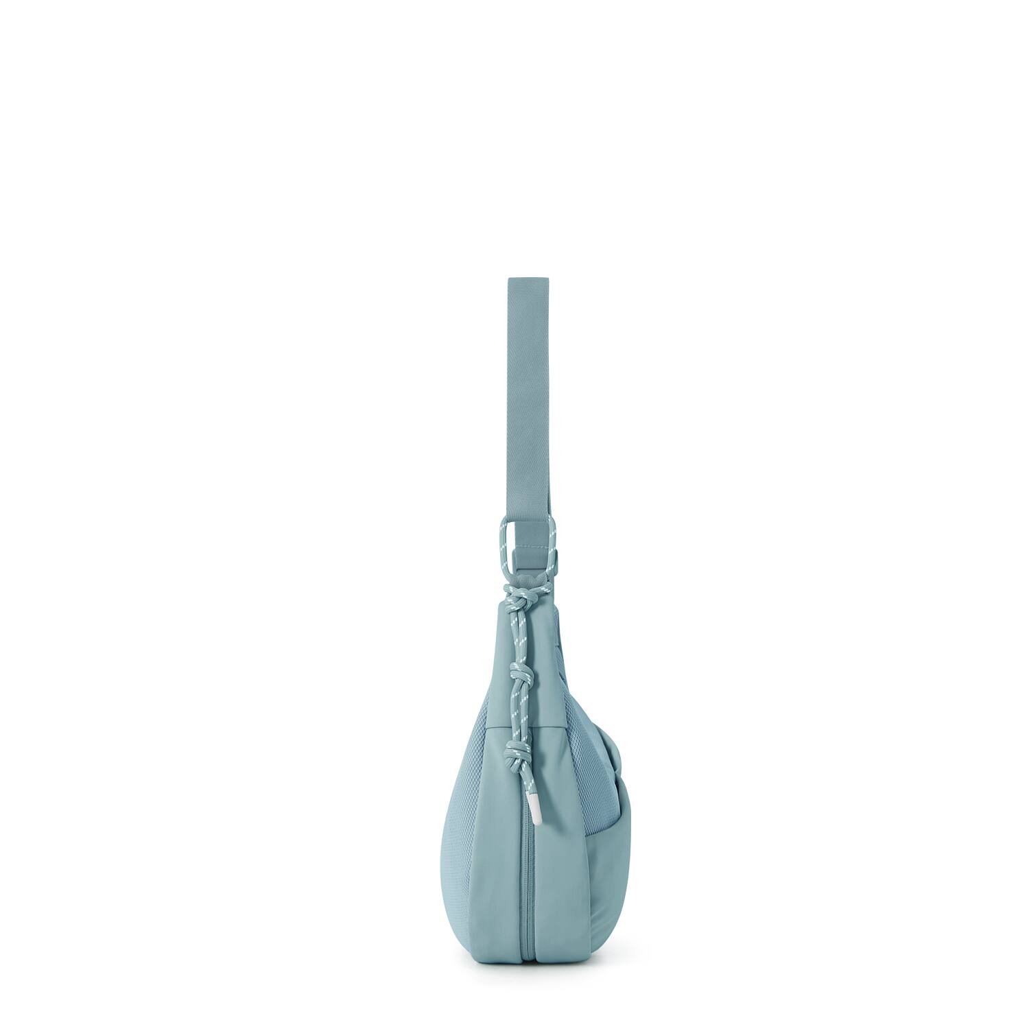 Left. Bagsmart - REIKI Expandable Hobo Bag, Water-Resistant Crossbody with Wet/Dry Compartment for Workouts & Travel - Carolina Blue.