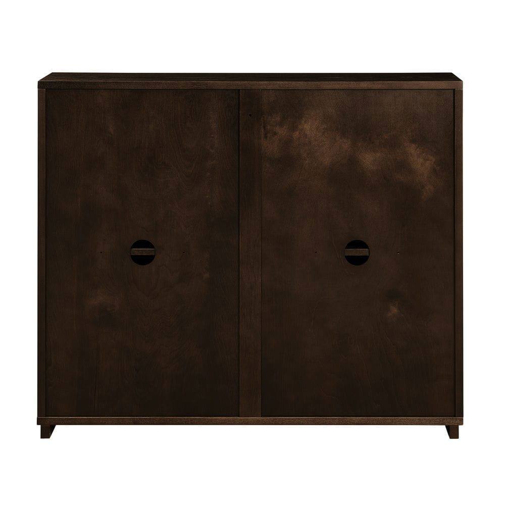 Left. Kadyn - Mid-Century V-Shape Narrow Sideboard and Storage Cabinet - Dark Walnut - Brown.