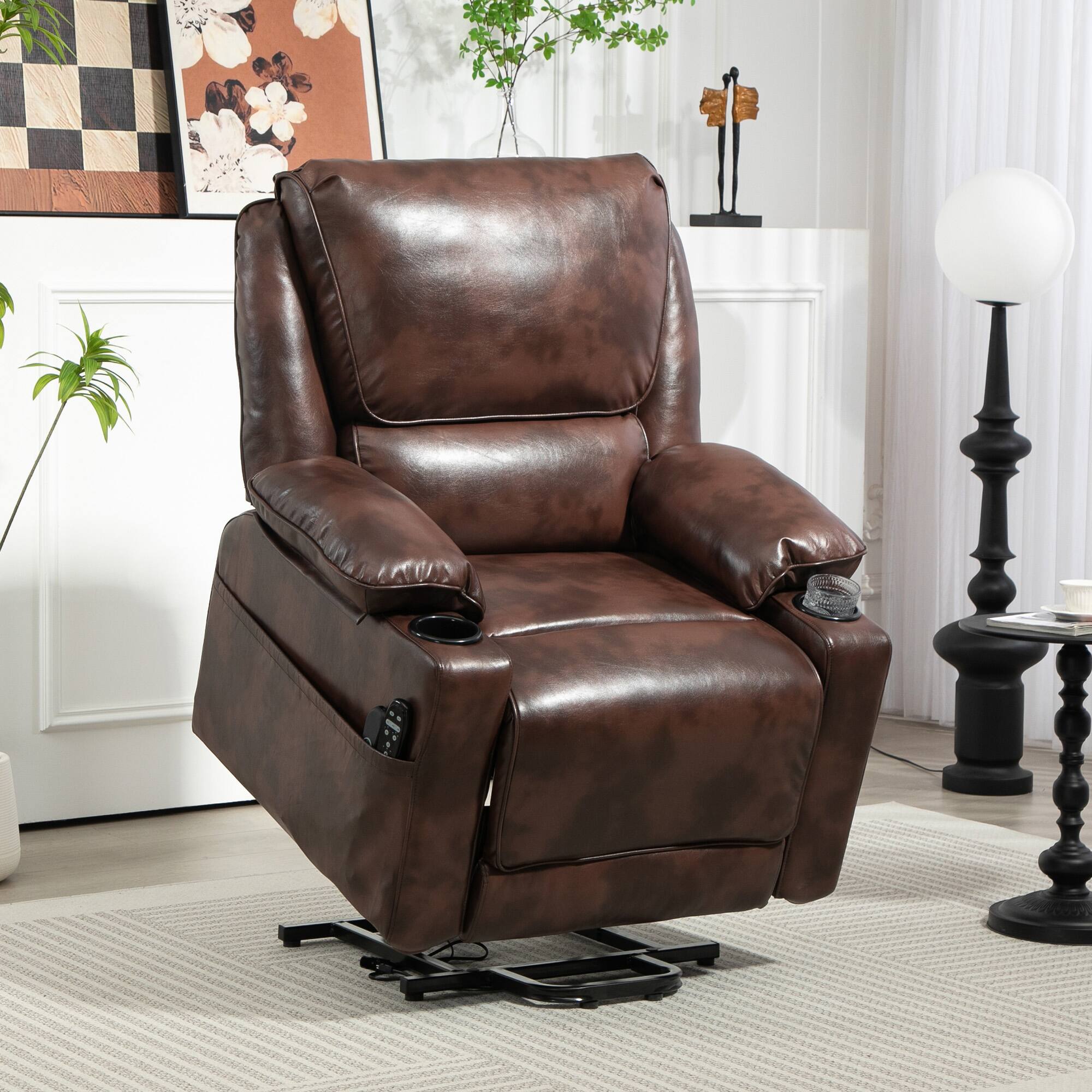 Alt View 1. Homcom - Power Lift Recliner Chair - Wide Faux Leather w/ Massage+Heat & Remote | USB Pockets for Elderly​ - Brown.
