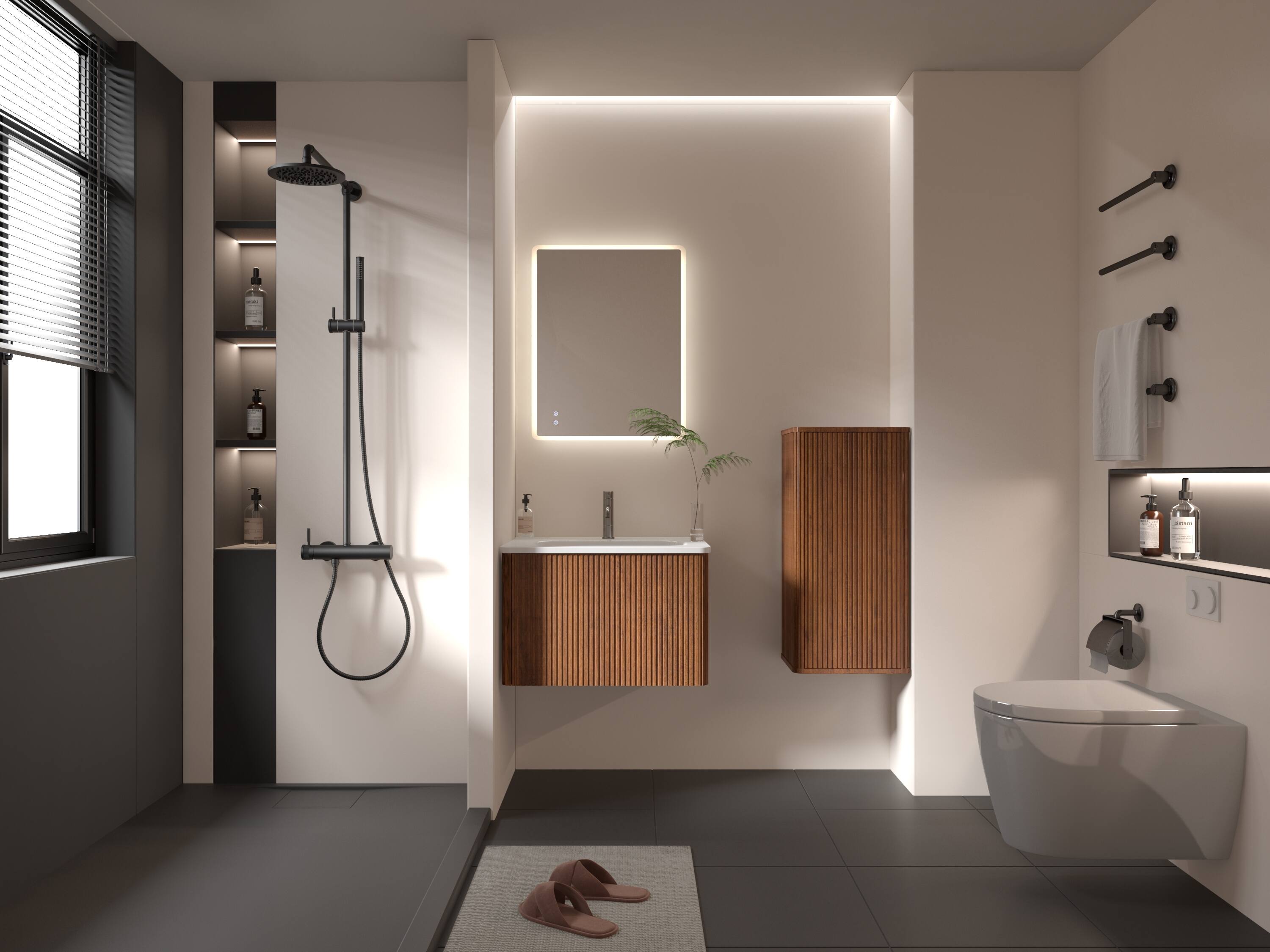 Alt View 1. TinyHomie - Striped Walnut Bathroom Floating Side Cabinet Wall-mounted Storage Cabinet for Small Spaces Pre-assembled - Walnut.