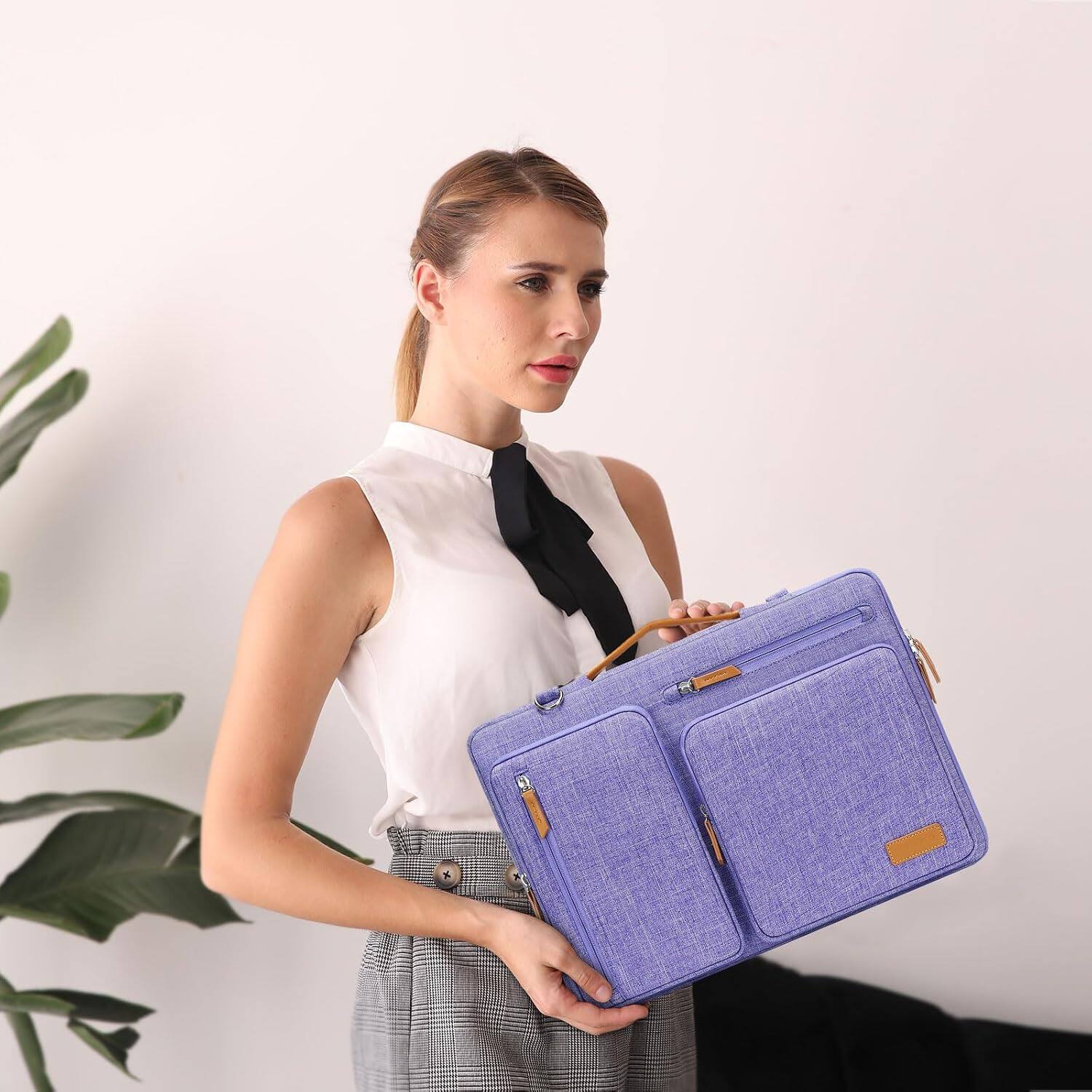Angle. mosiso - Laptop Shoulder Bag 14 Inch, 360 Protective Computer Messenger Bag for HP Lenovo Dell ASUS Acer - Purple.