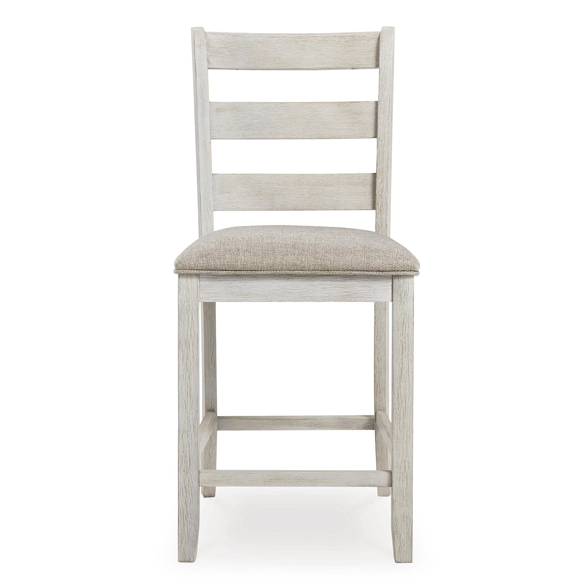 Alt View 1. JETRANSPORT - Skempton | 2-count 24" Counter-height Upholstered Bar Stools - Chic Ladder-back Antique White - Whitewash.