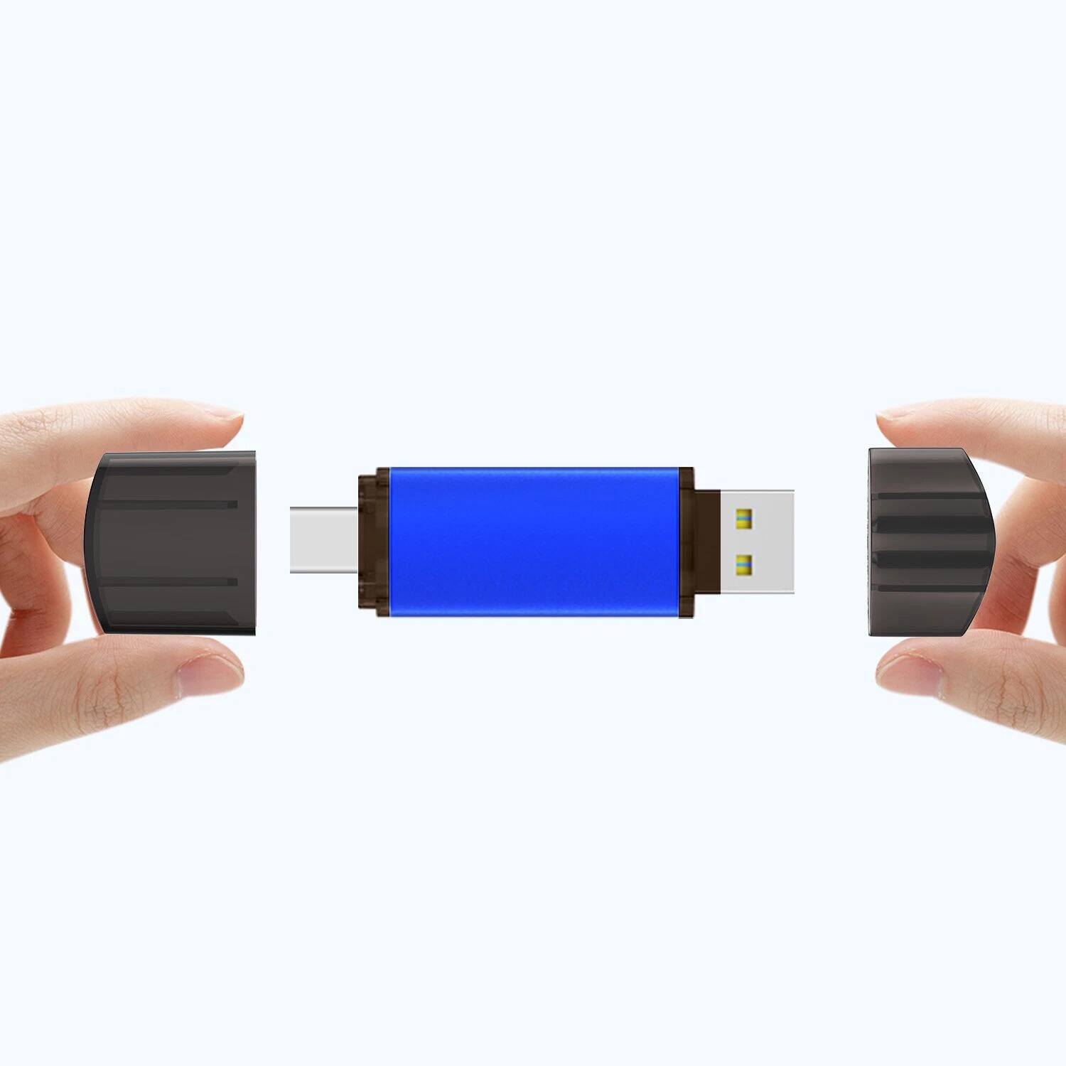 Angle. Stock Preferred - 128GB Dual USB 2.0 Type-C Flash Drive – OTG Memory Stick for Samsung, Android, PC & Mac - Blue.