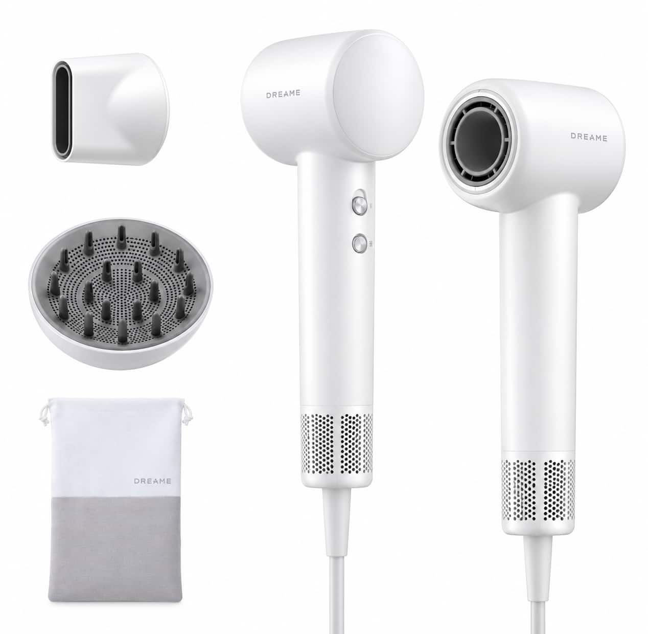 Dreame - Gleam Hair Dryer for Women -Powerful Fast Drying, Lightweight, 200M Negative Ions for Frizz-Free Shine, Low Noise - White