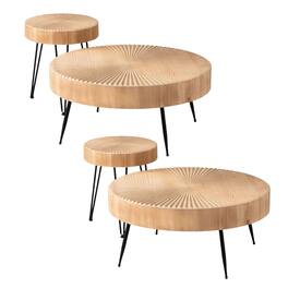 COZAYH - 2 Piece Round Coffee Tables, Living Room Furniture, Radial, Set of 2 - Wood