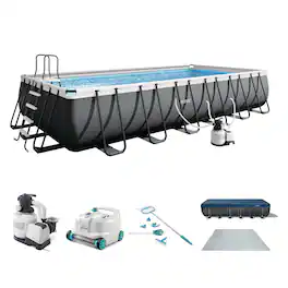 Intex - Ultra XTR Frame Swimming Pool & Pump, Robot Vacuum w/Pool Maintenance Kit - Gray