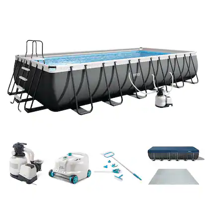 Front. Intex - Intex Ultra XTR Frame Swimming Pool & Pump, Robot Vacuum w/Pool Maintenance Kit - Gray.