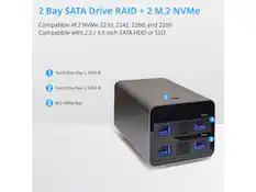 2 Bay SATA Drive RAID + 2 M.2 NVMe
Compatible M.2 NVMe 2230, 2242, 2260, and 2280
Compatible with 2.5 / 3.5 inch SATA HDD or SSD.
1. Hard Drive Bay 1, SATA III
2. Hard Drive Bay 2, SATA III
3. M.2 NVMe Bay
HD1
HD2