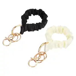 Unique Bargains - Scrunchie Keychain Wristlet, Stretchy Removable Lanyard Bracelet Key Chain, Cute Elastic Wrist Holder for Women, 2pcs - Black/Beige