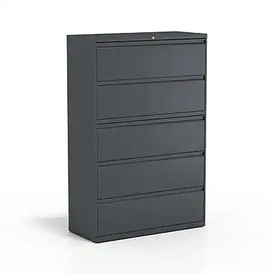 Front. Staples - 5-Drawer Lateral File Cabinet, Locking, Letter/Legal, Charcoal, 42"W (26828D) - Charcoal.
