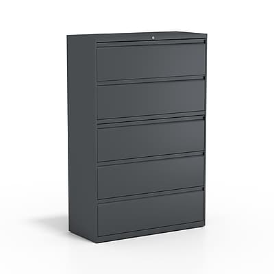 Front. Staples - 5-Drawer Lateral File Cabinet, Locking, Letter/Legal, Charcoal, 42"W (26828D) - Charcoal.