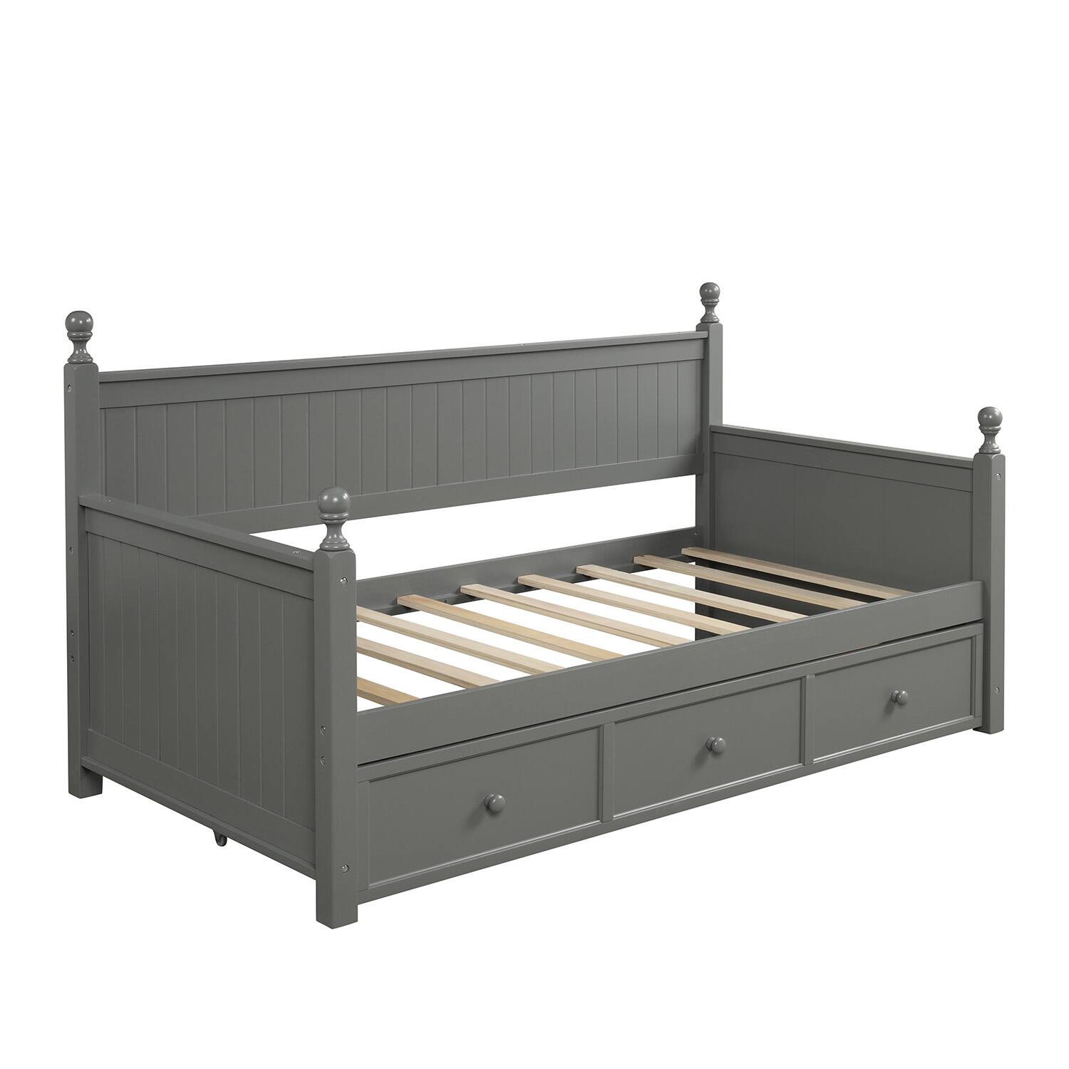 Left. Tiramisubest - Wood Daybed with Three Drawers ,Twin Size Daybed,No Box Spring Needed ,Gray - Gray.