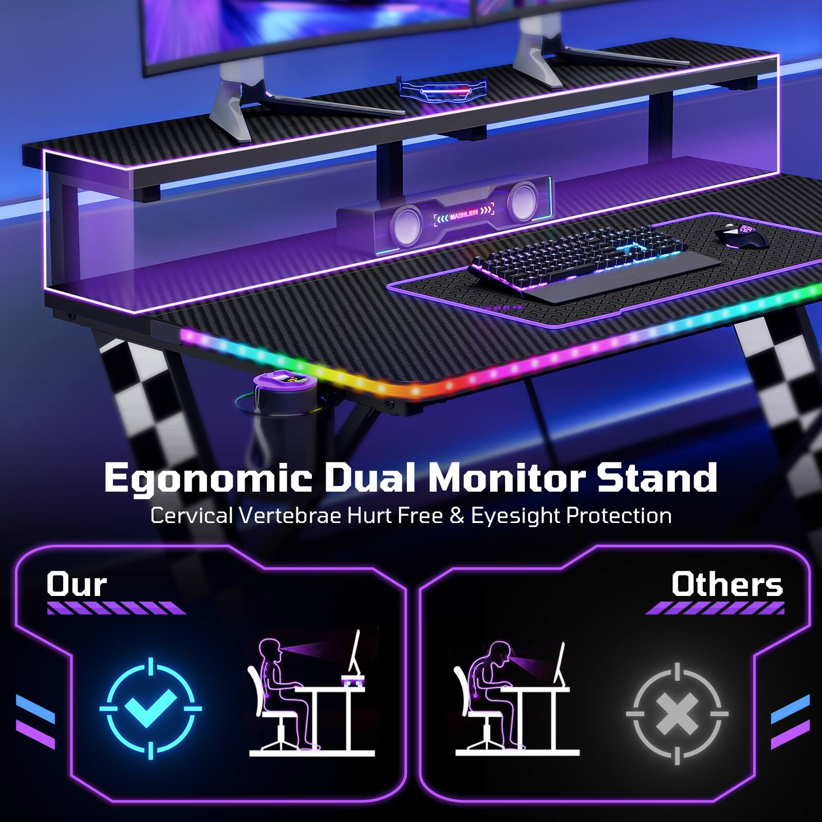 Egonomic Dual Monitor Stand  
Cervical Vertebrae Hurt Free & Eyesight Protection  

Our  
Others