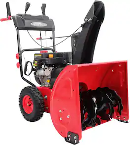 POWERSMART - 24" 212cc Self-Propelled 2-Stage Gas Snow Blower, Electric Start, LED Light, 6 Forward & 2 Reverse Speeds, Steel Housing - Red