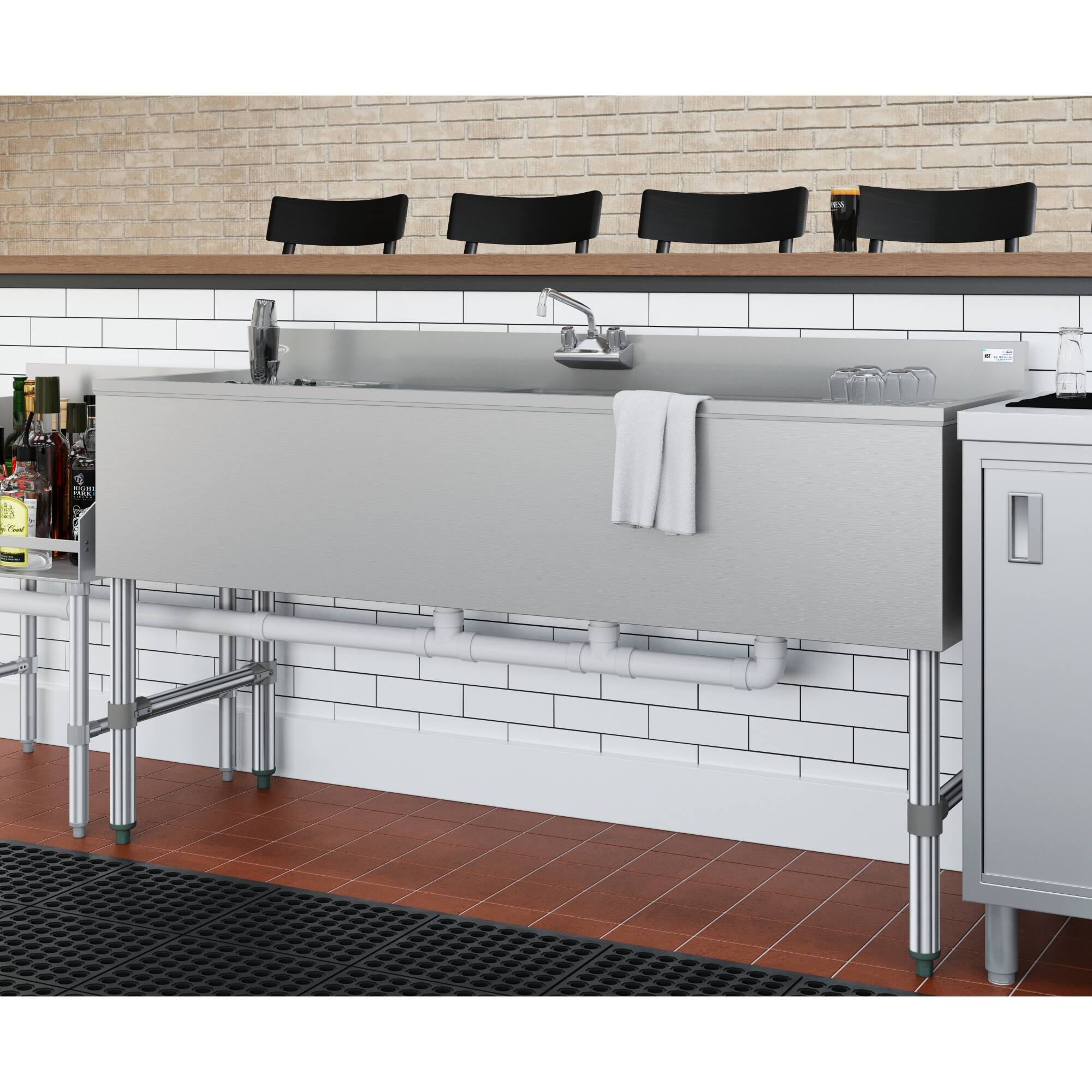 Alt View 1. Koolmore - 60 in. Three-Compartment  Bar-Sink with 3 in. Backsplash, Dual Drainboards with Low Lead Faucet, NSF Certified - Stainless Steel.