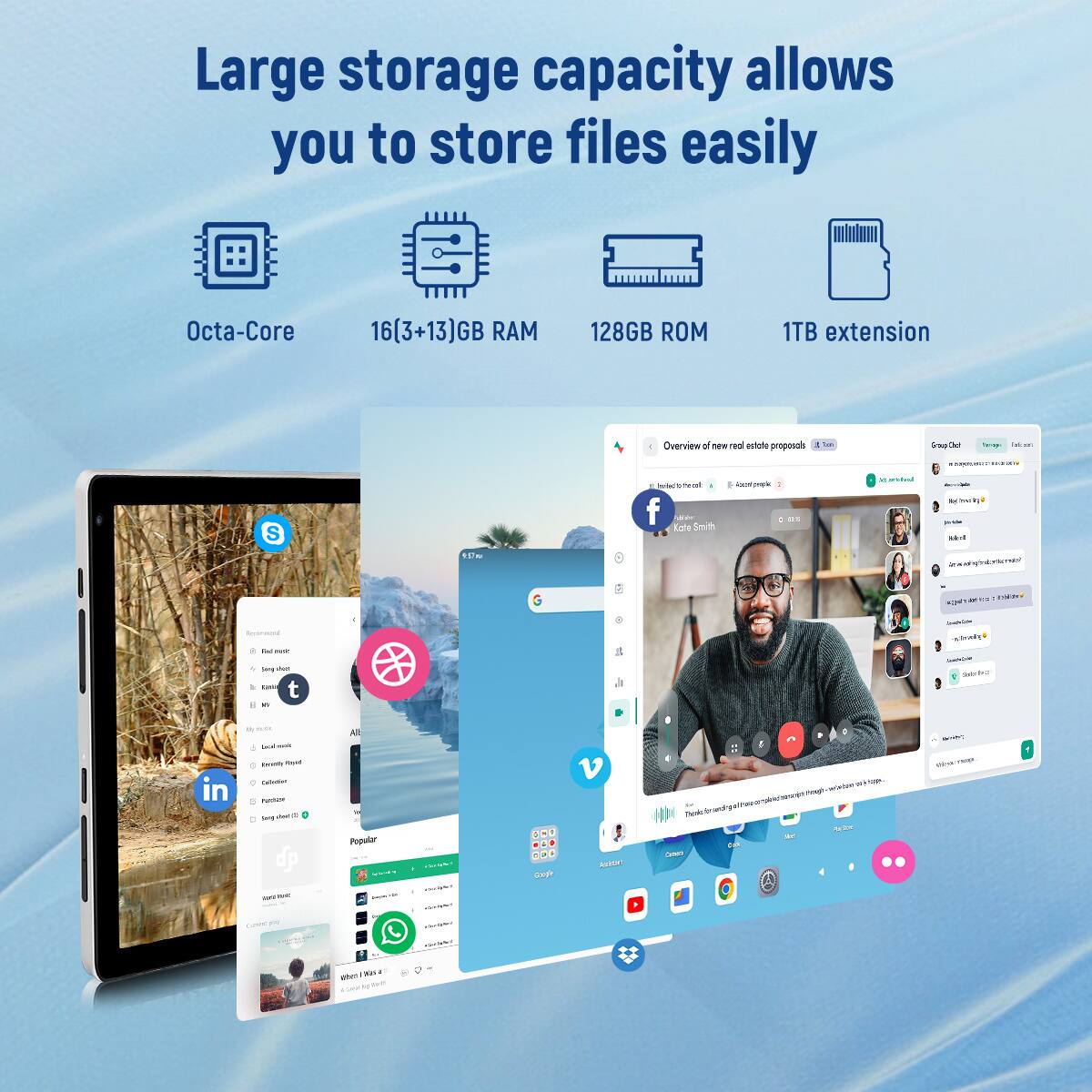 Large storage capacity allows you to store files easily

Octa-Core
16(3+13)GB RAM
128GB ROM
1TB extension

Overview of new real estate proposals

- a Us N
- S I Ferertaristnd
- Lale Swith AngTon
- WTSE
- Recrn
- Lod
- Sire
- dp NIt Pogator
- v Acsor
- Nk w
- nn