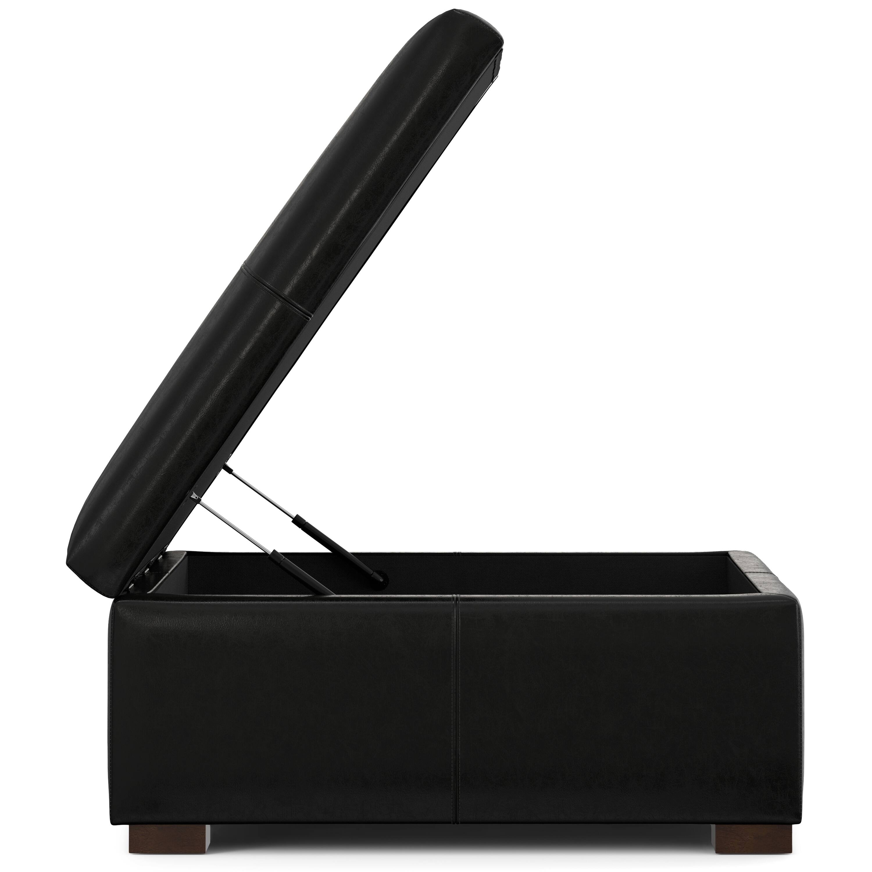 Alt View 4. Simpli Home - Gabbie 36 inch Wide Square Coffee Table Storage Ottoman in Midnight Black PU Vegan Leather - Midnight Black.