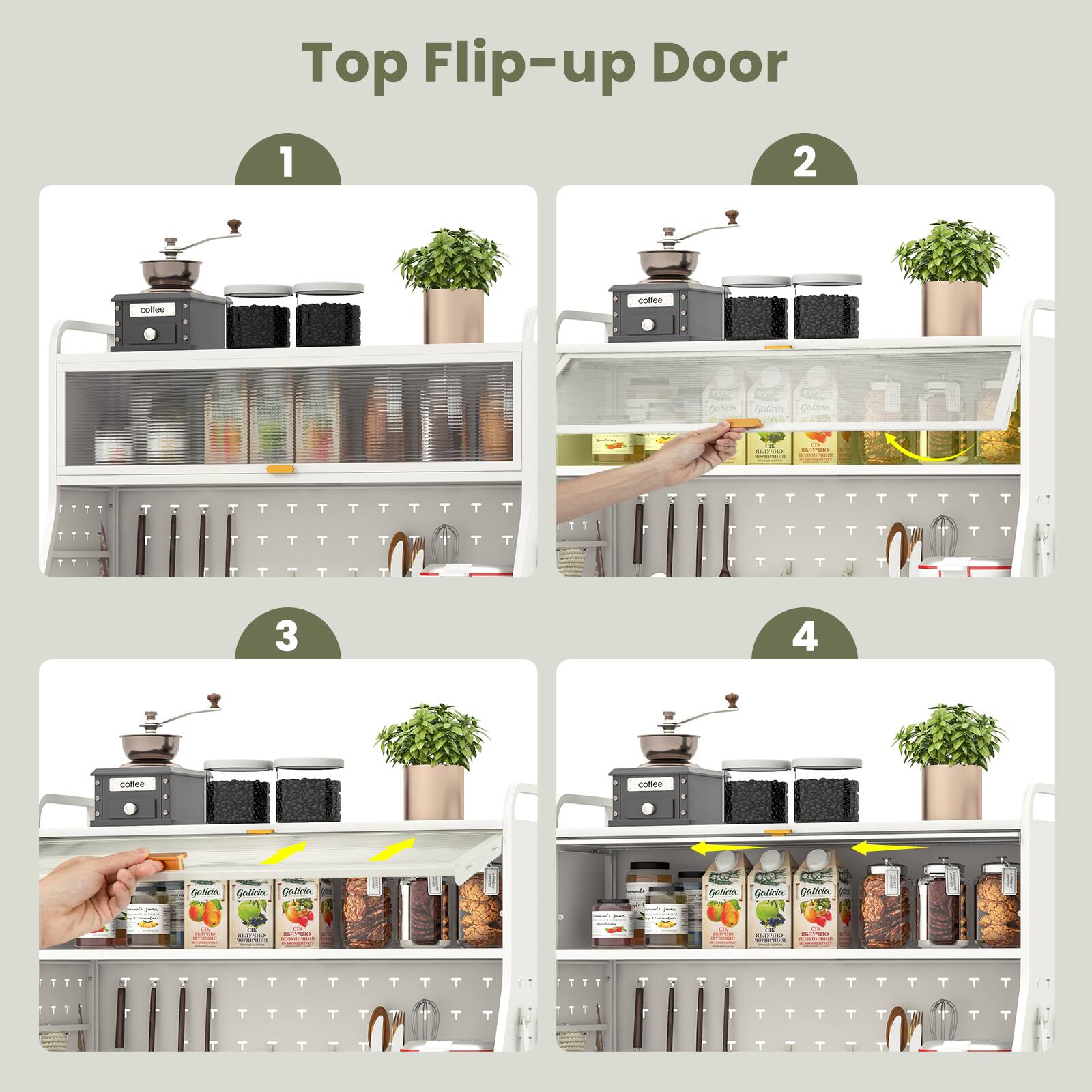 Top Flip-up Door
1. Coffee
2. Coffee
3. Coffee
4. Coffee