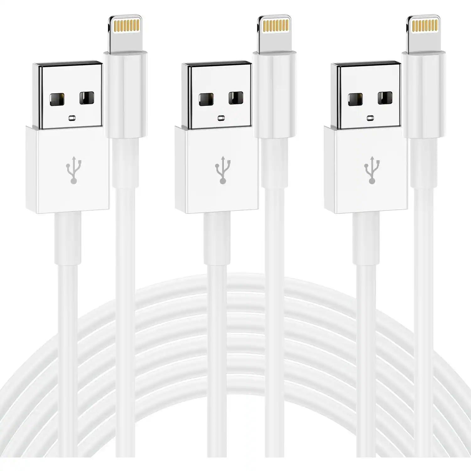 Front. MOSZAR LLC - 3-Pack 10Ft MFi Certified Lightning Cable for iPhone & iPad - White.