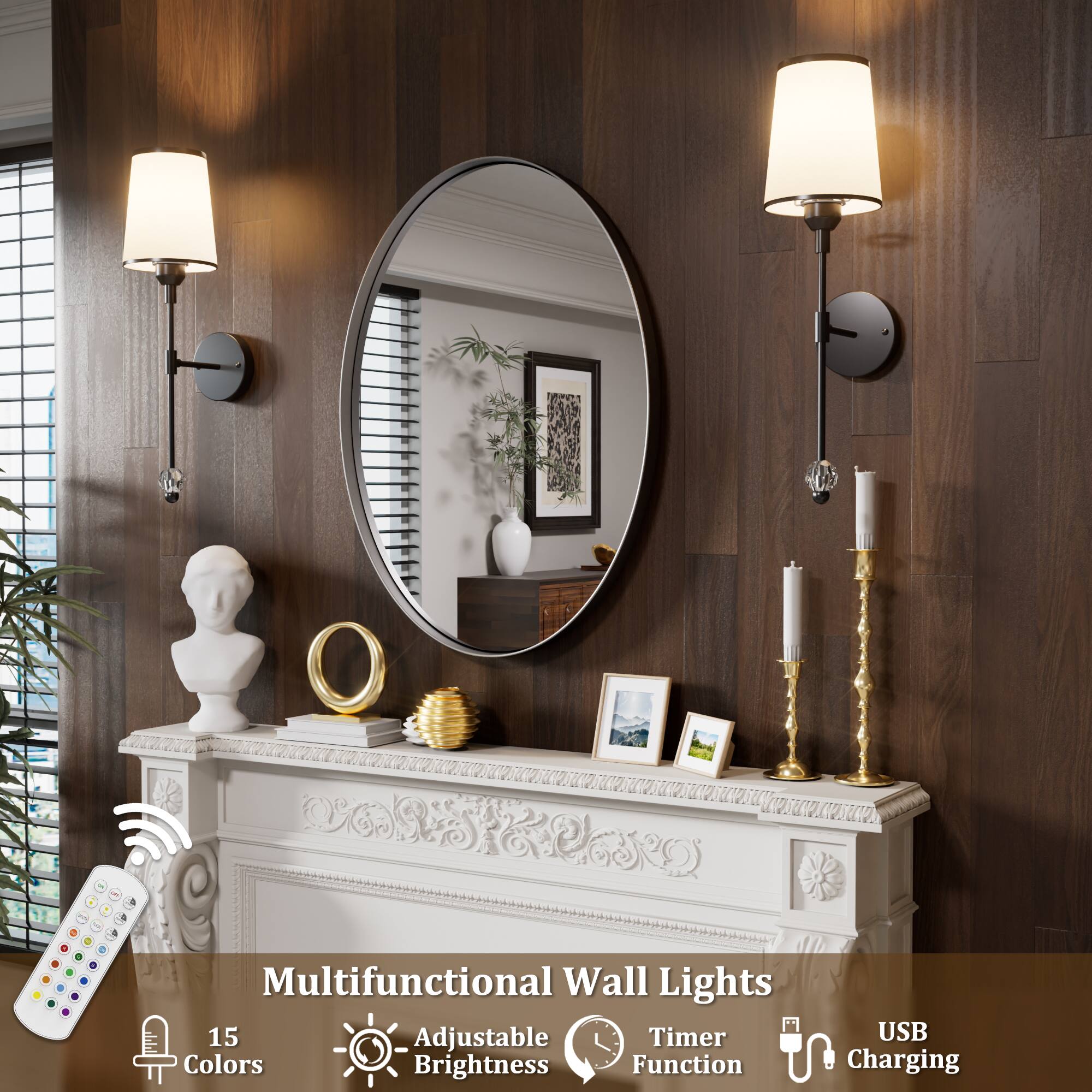 Multifunctional Wall Lights

- 15 Adjustable Colors
- Brightness Function
- Timer Function
- USB Charging