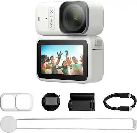 Front. Xtra - Xtra Atto Wearable 4K Action Camera, 54 g, Light and Compact, 1/1.3″ Sensor, 4K/60fps Video, 220‑Min Max Recording - White.