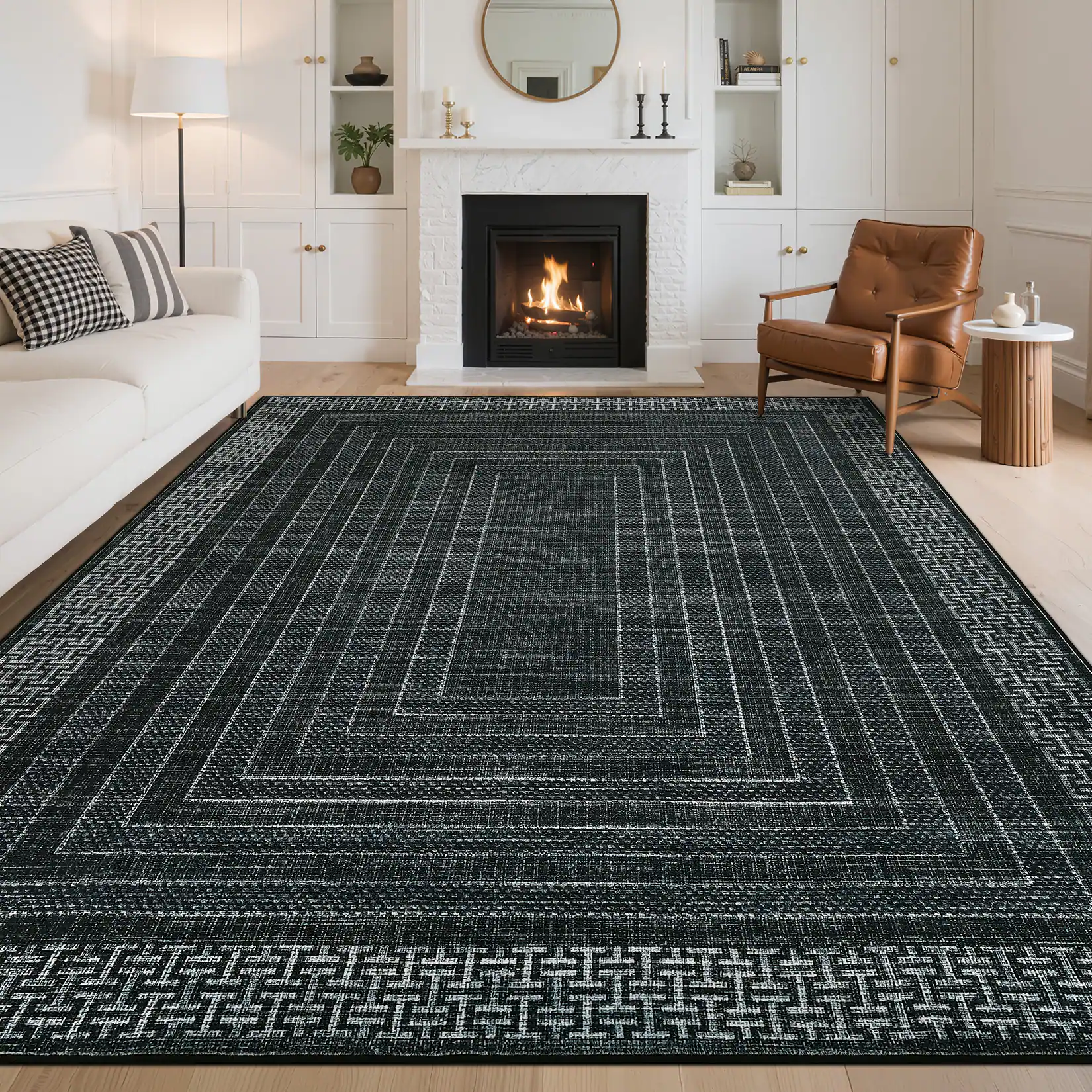 Front. GARVEE - Modern Geometric Area Rug Architectural Pattern Machine Washable Non Slip Low Pile Floor Cover for Living Room Bedroom - Black.