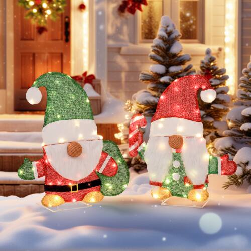 Alt View 8. Winado - 2 PCS Christmas 24inLighted Gnome and Candy Cane 2D Decoration with LED Lights for Holiday - Red & Green.