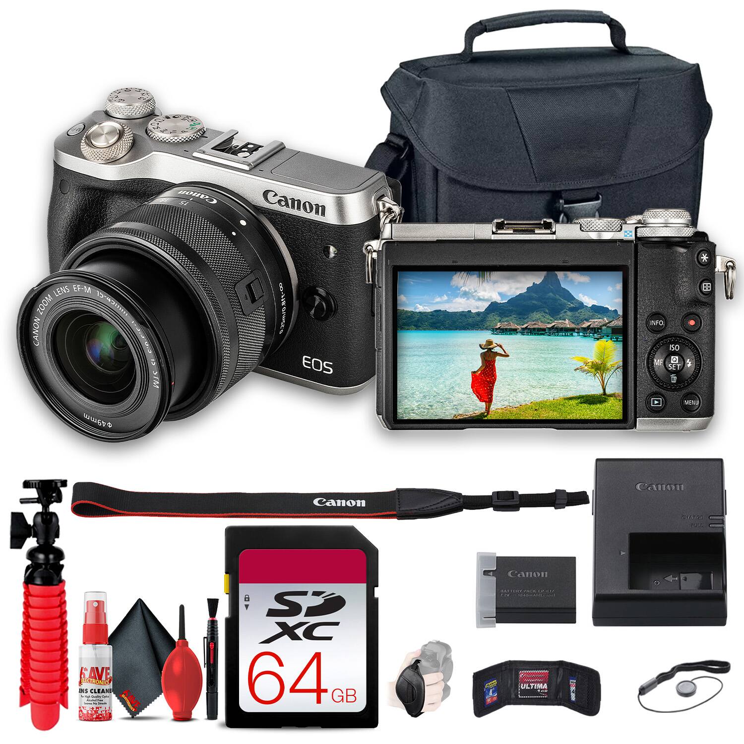 Bundle- Canon- EOS M6 Mirrorless Camera with 15-45mm Lens Starter- Silver
