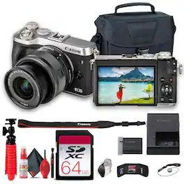 Canon - EOS M6 Mirrorless Camera with 15-45mm Lens Starter Bundle - Silver
