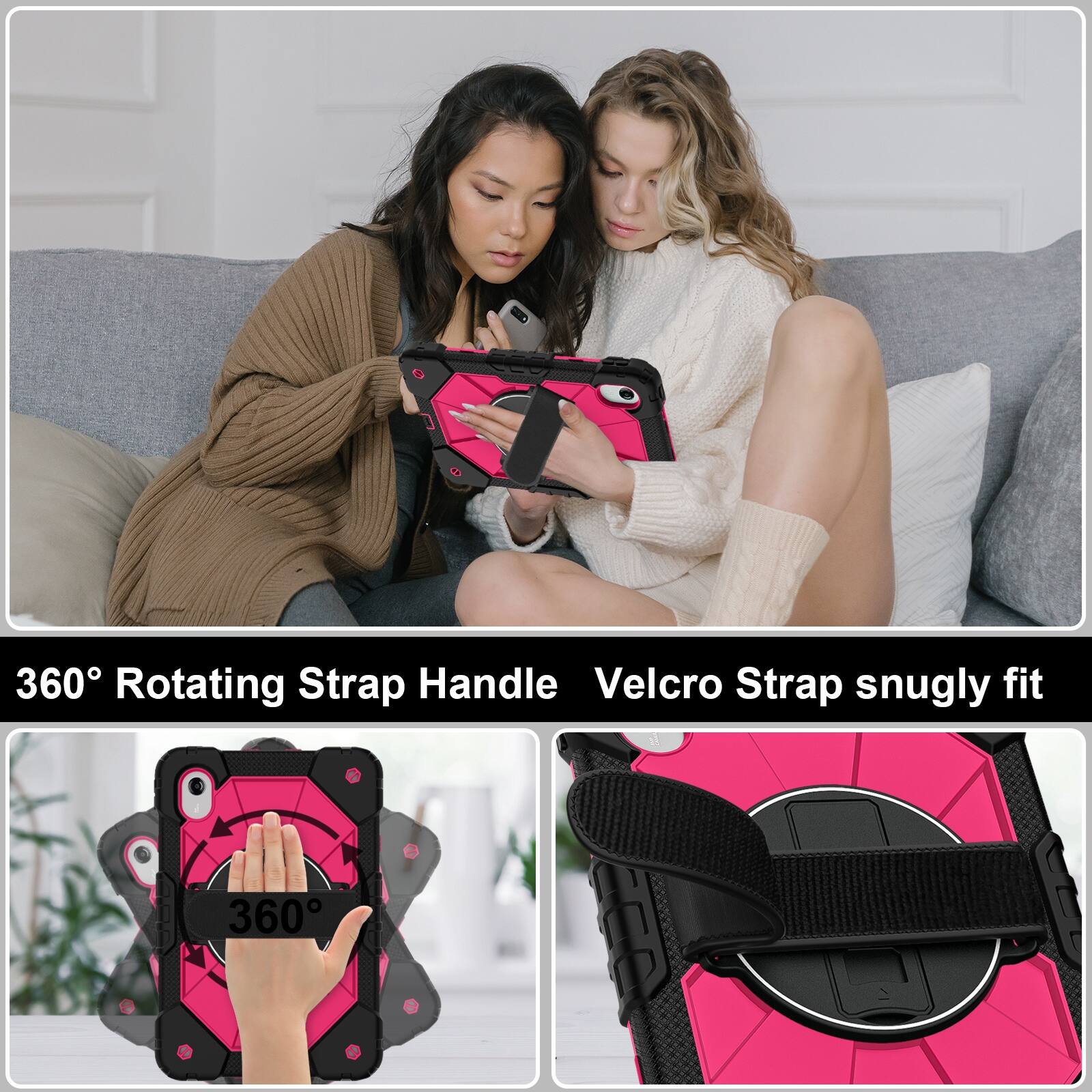 360° Rotating Strap Handle Velcro Strap snugly fit