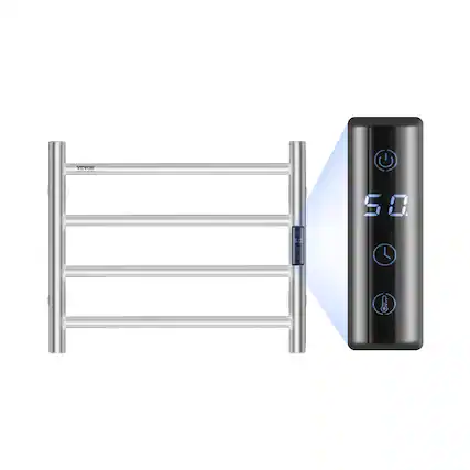 Front. VEVOR - 4 Bars Towel Warmer Rack, Wall Mounted Heated Towel Rack for Bathroom, IPX5 Waterpoof Towel Heater Rack - Silver.